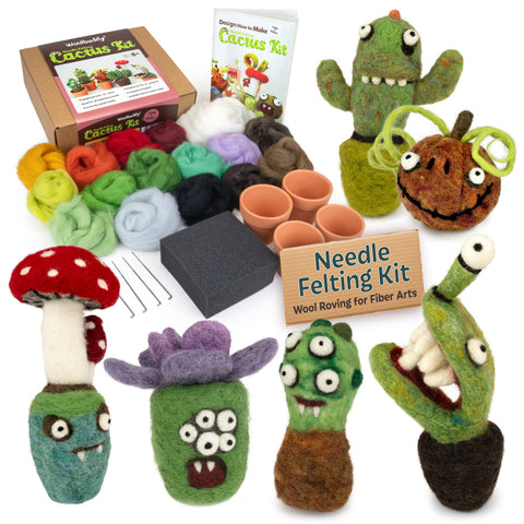 DIY Cactus Needle Felting Kit | Beginner Wool Craft Succulent Project (min. order qty 3 required)