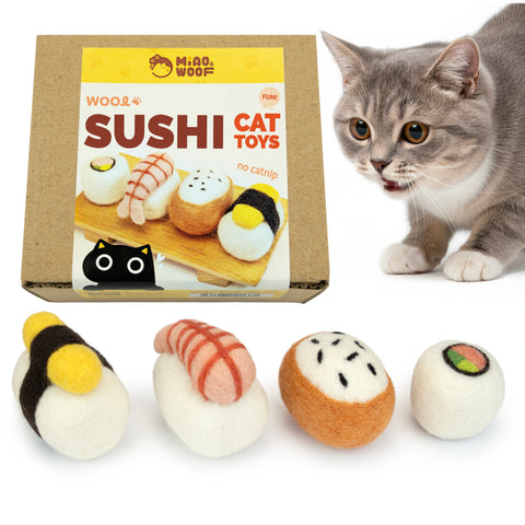 M&W Wool Felt Cat Sushi Set – Handmade Cat Toys (4 pcs)