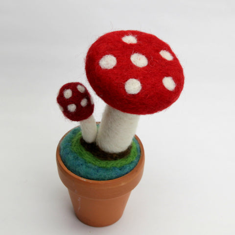 Red Mushroom Plant Ornament | Felted Fungi Fairy Garden Decor Gift (min. order qty 3 required)